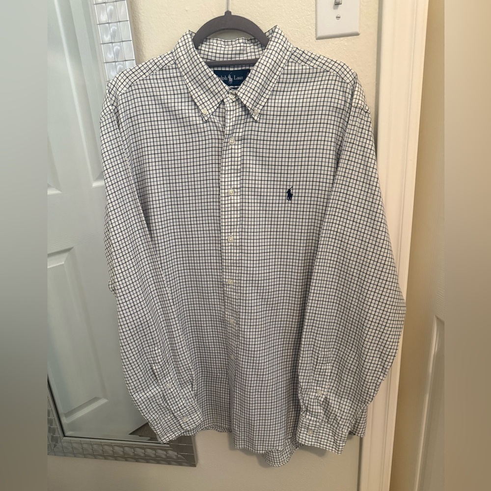 Ralph Lauren White and Navy Check Button-Down Shirt - XL